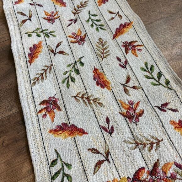 Hello Fall Autumn Table Runner Tapestry Fabric 12x64 great pre-used condition - Picture 5 of 13
